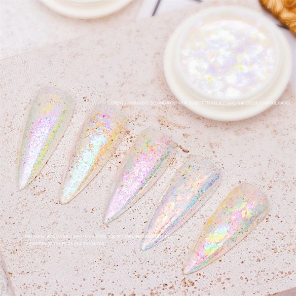 Plastic Hot Crystal Fire Opal Aurora Nail Art Cloud Flakes Chrome Powder Glitter Powder 2D