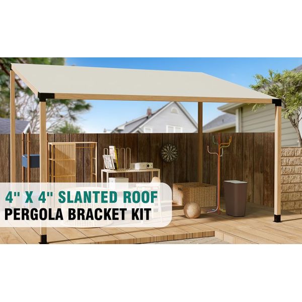 15° Slanted Roof Brackets 75° Pergola Corner Bracket with Post Base Gazebo Kit for 4x4'' Wooden Beams Lumber Patio Sheds