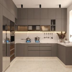 Modern Style L Shaped Designs Kitchen Cabinets Custom Melamine Stainless Steel