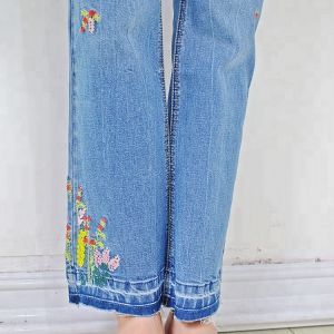 Blue Casual Embroidered Loose Fit Stretch Jeans Middle Versatile Style Bell