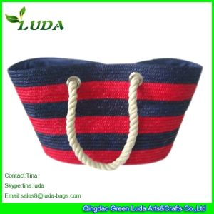 LUDA Striped Wheat Straw Bags Rope Handles