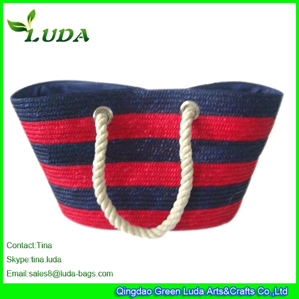 Buy LUDA Striped Wheat Straw Bags Rope Handles at wholesale prices