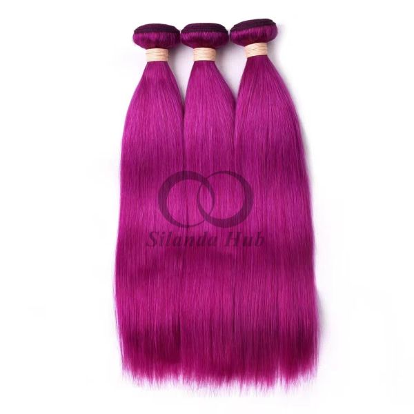 Purple Straight Remy Human Hair Bundles Sew In Weave Bundles Brazilian Bundle Deals