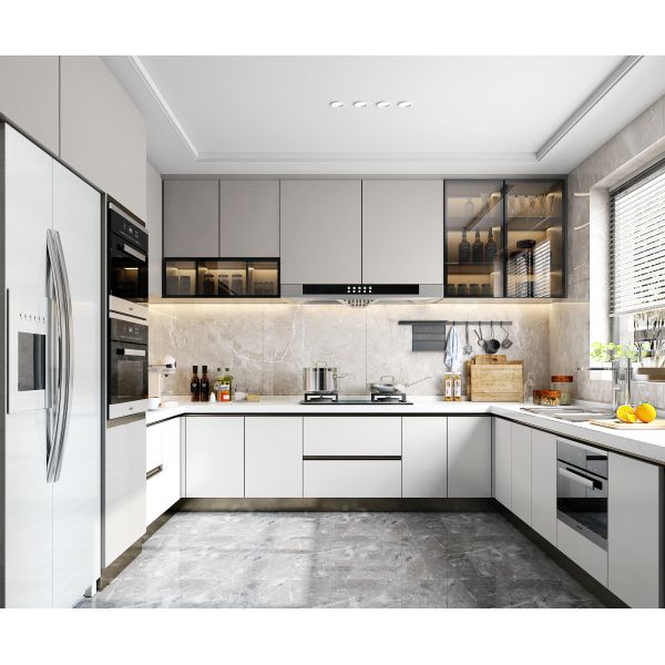 Buy White Customized Luxury Kitchen Cabinet Modern Wood With Island Design at wholesale prices