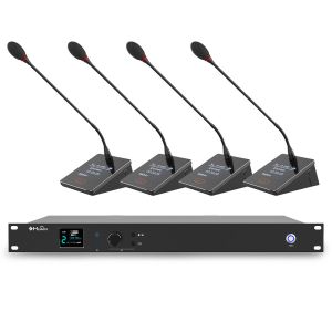 Wireless Microphone System Pro UHF 4 Channel Lecture Desktop Gooseneck Mic for