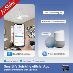 32 Inches Modern Ceiling Fan , DC Motor Plastic Blades White Quiet Ceiling Fan