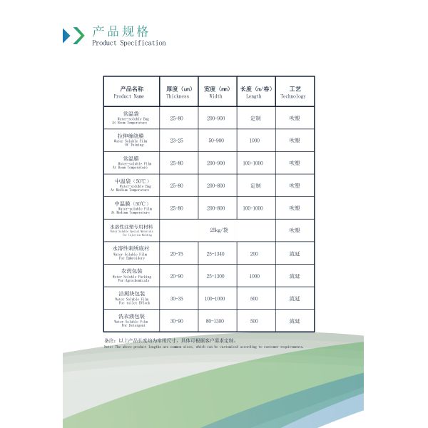 Water Soluble Film Bag spec