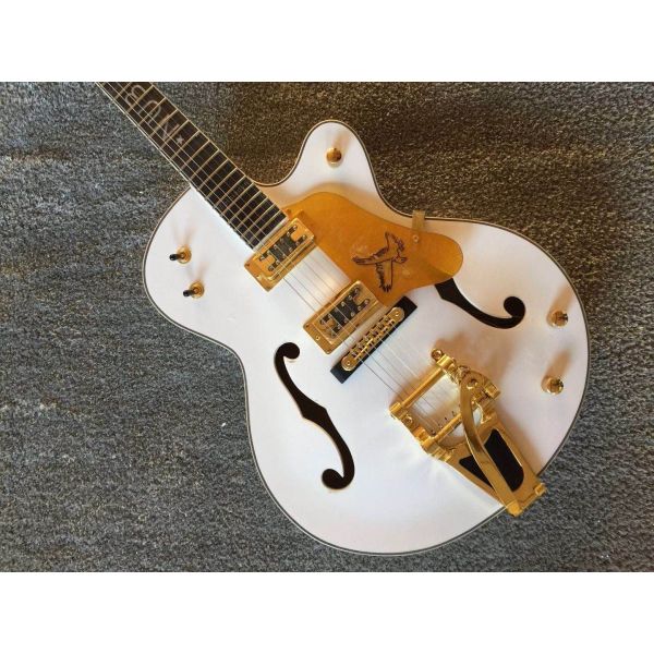 Custom Inlay Design White Gretsc Falcon 6120 Semi Hollow Jazz Electric Guitar (GT-10)