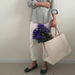 Large Capacity Natural Canvas Grocery Totes , Ladies Cloth Canvas Bags