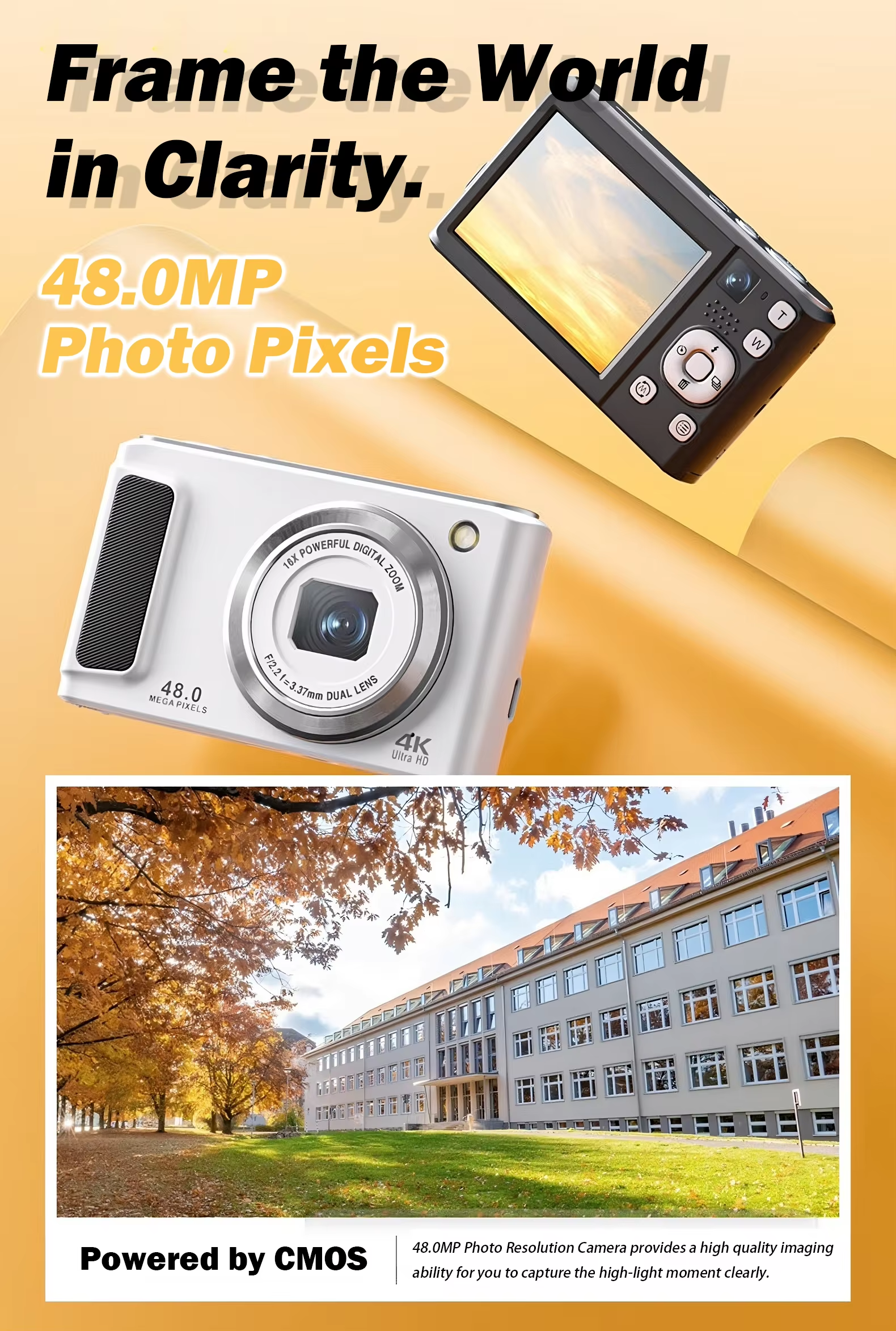 Retro Compact 4K Kids Digital Camera Video Recording Long Lasting Battery