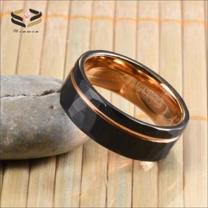Dome Edges Tungsten Wedding Band 8mm Geometric Black And Rose Gold Plated
