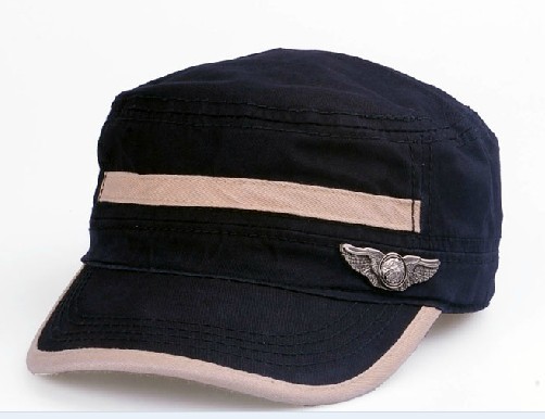 wholesaler suppliers cotton&acrylic black&blueMilitary Caps Adjustable Army Caps OEM Service Caps Customized hat 57CM