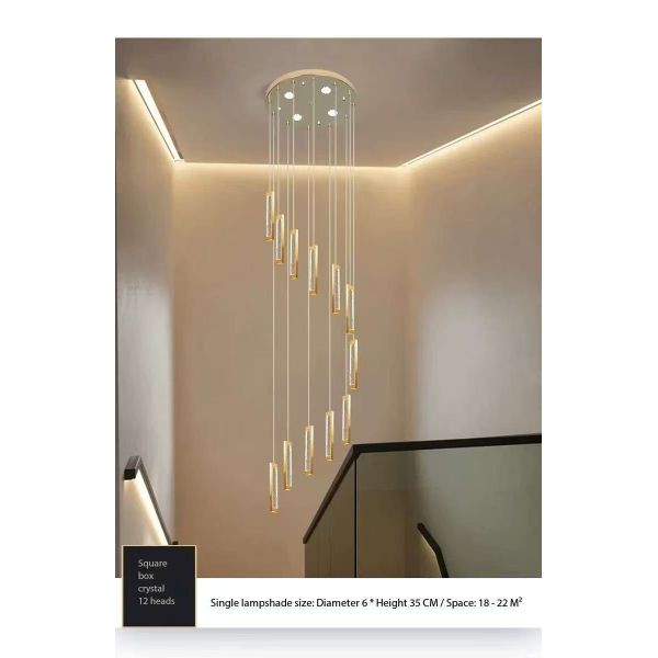 New Modern Luxury Gold Light Crystal Chandelier Loft Led Pendant Lights Hotel Lobby Stair High Ceiling Chandeliers Lamp