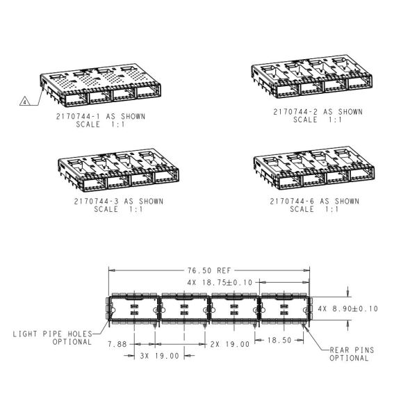 2170744-4 QSFP28 Cage 1x4 Port 28 Gb/S Through Hole