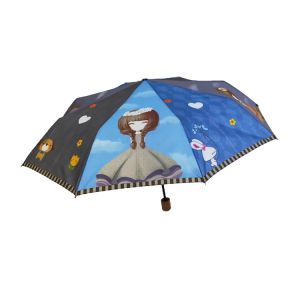 Digital Printing Manual Open pongee Wood Handle Umbrella
