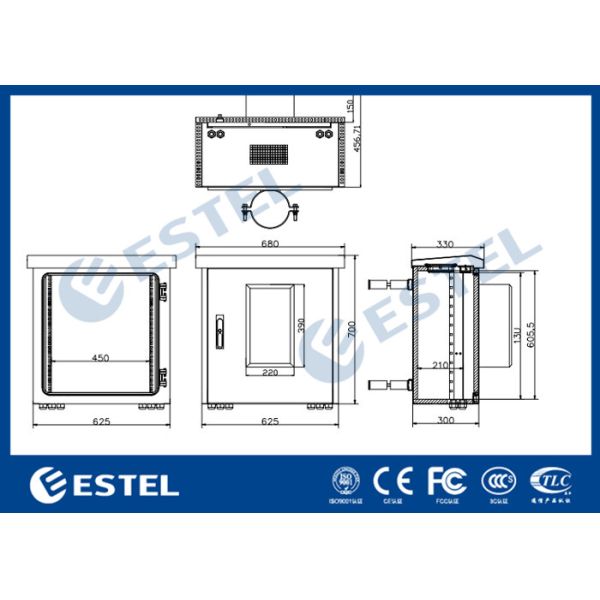 Pole Mount Outdoor Electronic Equipment Enclosures IP55 Including 13U 19" Rack