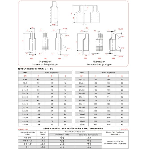 A182 F304l F306l F317l 904l UNS S31803 Swaged Nipple SCH80 MSS SP95 BS 3799