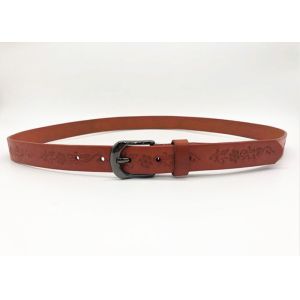 Cowhide Genuine Embossed Leather Belt For Women Gunmetal Pin Buckle