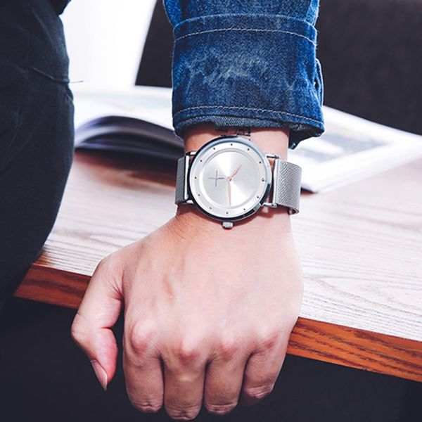 Steel Mens Mesh Strap Watches 3BAR Waterproof 8mm Thickness