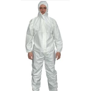 China Water-proof&Breathable Tyvek Coverall, disposable SMS/PP white coverall with elastics on the waist and ankle on sale