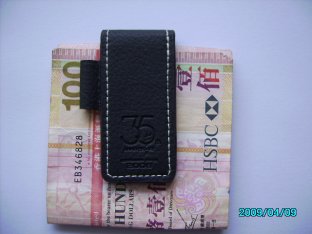 PU / PVC Personalized black Leather Money Clip wallet