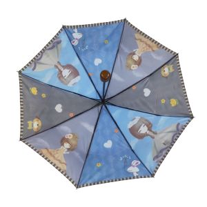 Digital Printing Manual Open pongee Wood Handle Umbrella