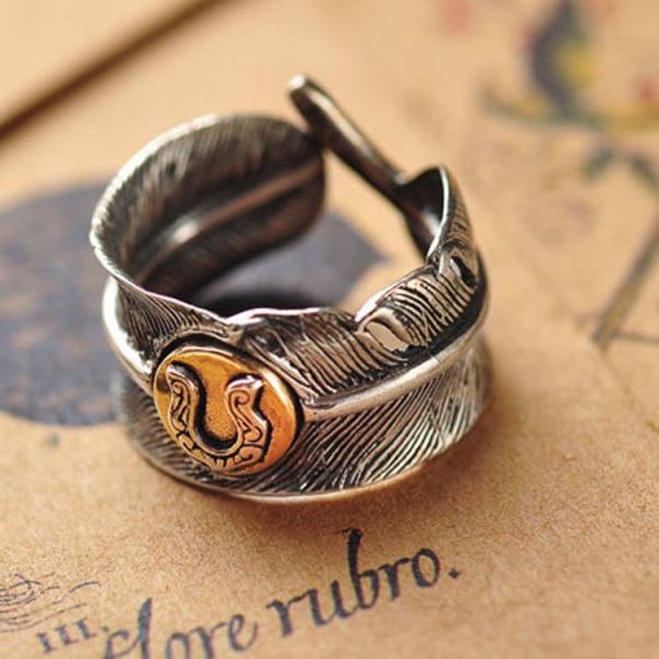 Men Women Retro Unique Feather Shapes Gold Silver Two Tone Ring (R2018040210)