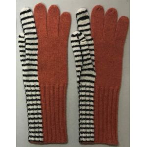 Cashmere Intarsia Knitted Gloves With Fingers / Asymmetric Stripe Pattern