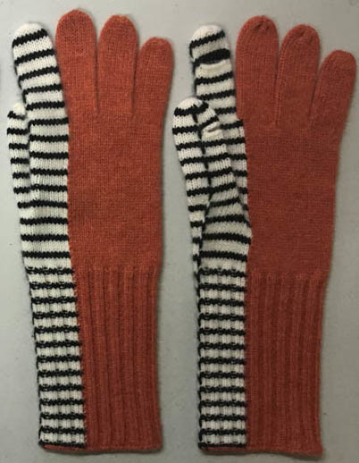 Buy Cashmere Intarsia Knitted Gloves With Fingers / Asymmetric Stripe Pattern at wholesale prices