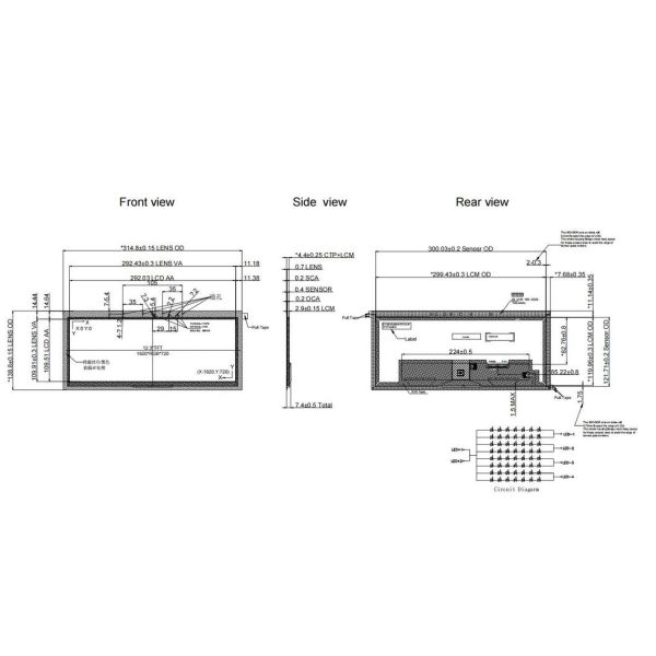 12.3 Inch Capacitive Touch Screen with Oca Optical Bonding Af Treatment 1920 *720