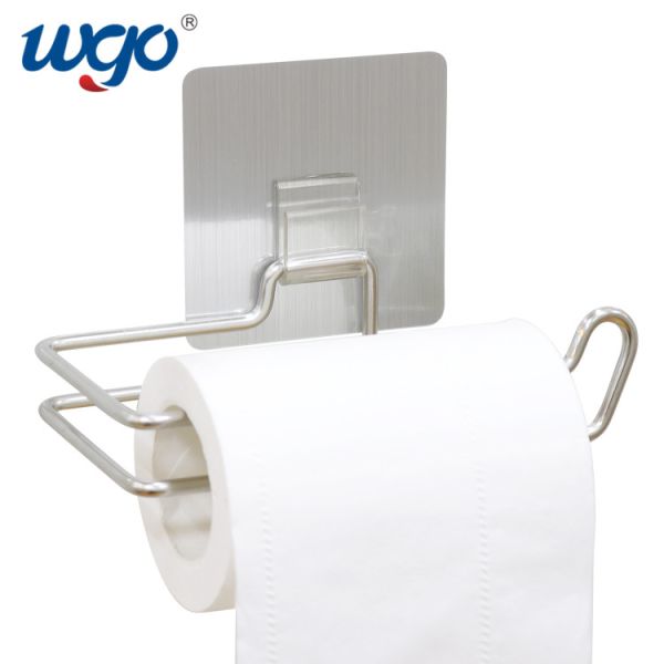 Self Adhesive Installed Bathroom Paper Roll Holder Damage Free Mounting