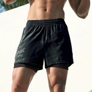 Quality Men'S 2 In1 Gym Shorts Workout Sports Nonwoven With Zip Pockets for sale