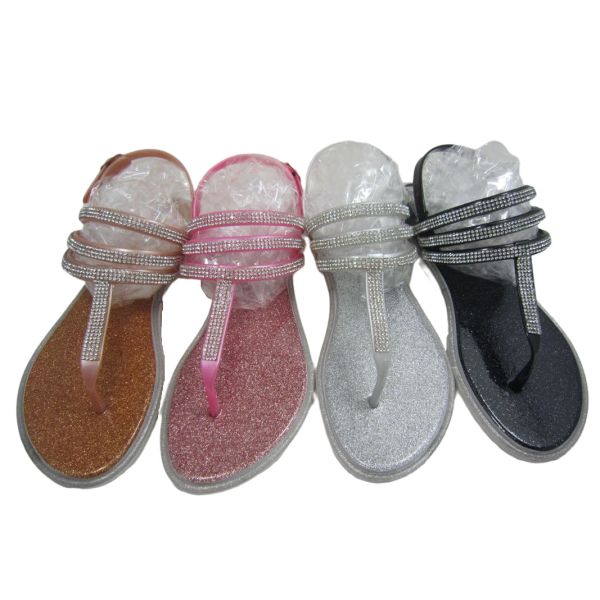 Buy Rhinestone Thong With 3 Strips Sandal Flat Women Outdoor PVC Crystal Sandals Tiano at wholesale prices
