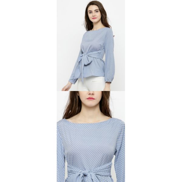 Women White & Blue Striped Blouse