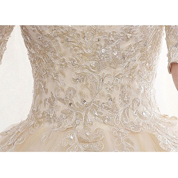 Lace Long Tail Bridal Dresses Off Shoulder Half Sleeve Back Bandage With Logo Custom