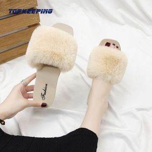 1E0041 Wholesale New Furry Fur Plush Slipper For Woman
