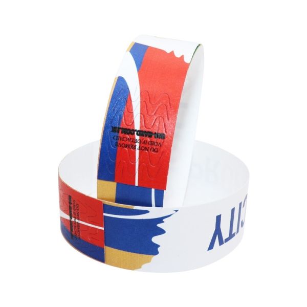 Buy White Red Blue Adjustable and Heat Resistant Logo Wristbands for Your Corporate Events at wholesale prices