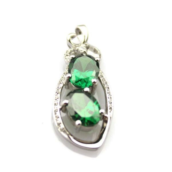 Sterling Silver Jewelry 6x8mm Green Cubic Zircon Pendant(PSJ0381)