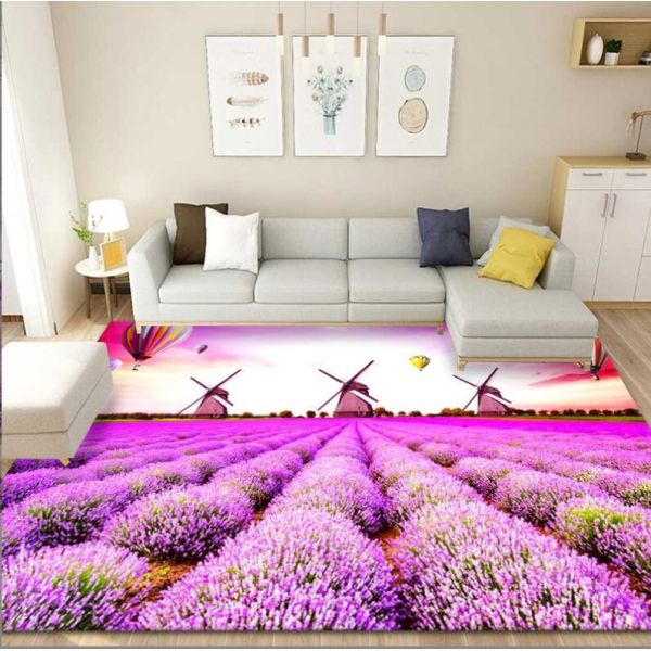 3D Lavender Tulip Pattern Household Bedroom Living Room Floor Carpet Special Style