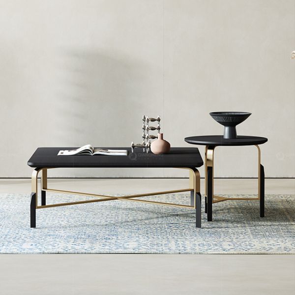 Rectangle SS Coffee Table Luxury Marble Top Gold Metal Base