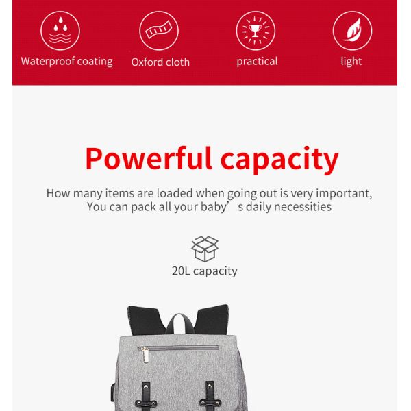 ISO9001 Fashion Mummy Maternity Nappy Diaper Bag Backpack With USB