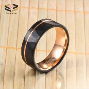 Dome Edges Tungsten Wedding Band 8mm Geometric Black And Rose Gold Plated