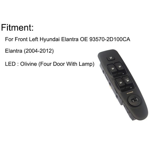 EV Elantra Hyundai Electric Window Switch Front Left Four Door With Light