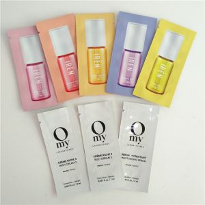 Heat Sealed Cosmetics Sample Packaging Sachets Flat Pouch Mylar Foil 3 Sides