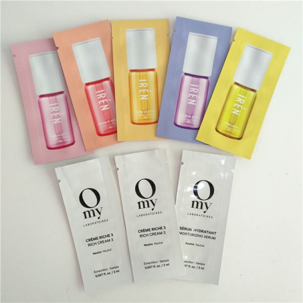 Heat Sealed Cosmetics Sample Packaging Sachets Flat Pouch Mylar Foil 3 Sides