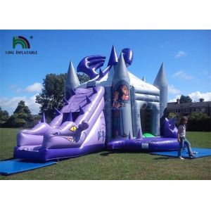 Purple / Grey Inflatable Jumping Castle With Dragon Slide Roofed Playground