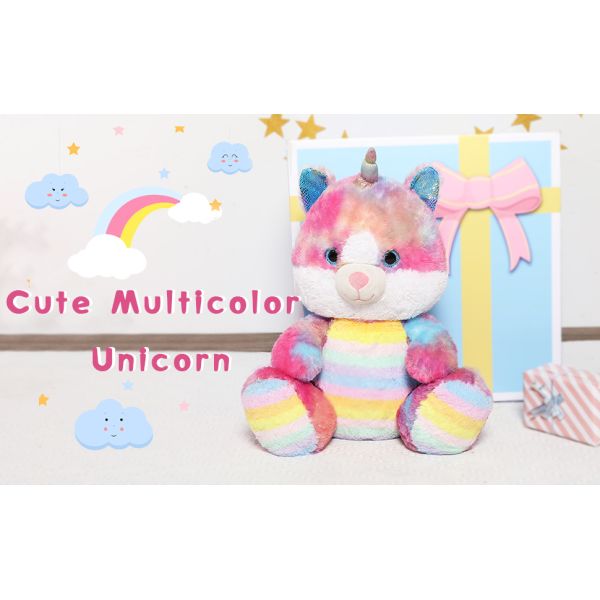 MorisMos ODM Customizable 19.8 Inch Multicolor Cute Caticorn Toy Sparkly Rainbow Horn Soft Cotton Plush Unicorn PP Birthday