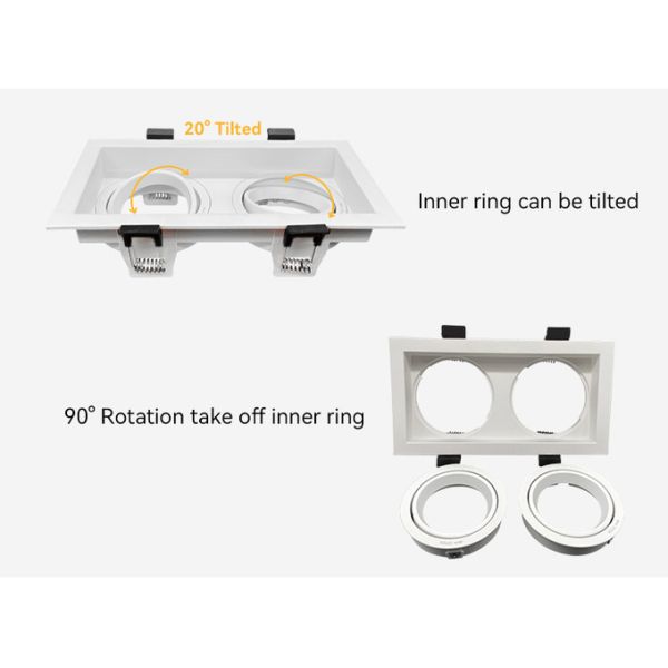 Square Dual-Head Spotlight Frame Anti-Glare 90° Rotation Aluminum For Commercial