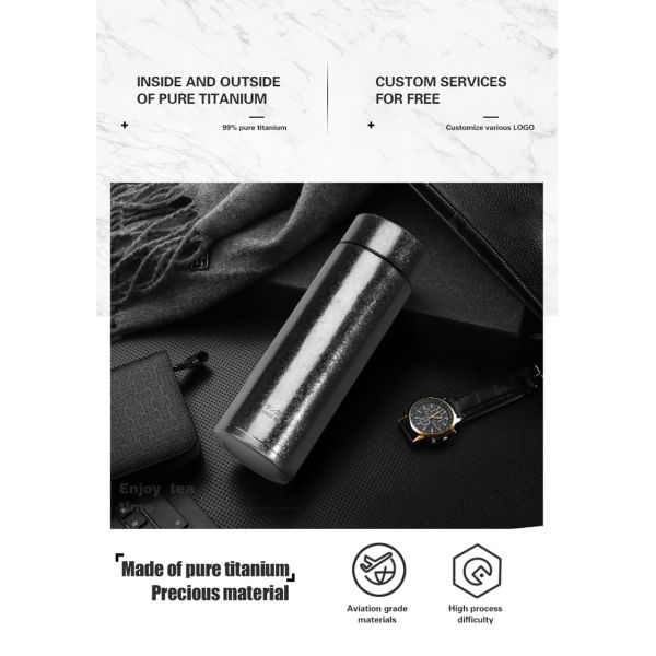 Factory Whole Sell Luxury Double Wall Astranaut Titanium Water Bottle, High Grade Pure Titaniun Insulated Vacuum Flask With Lid.