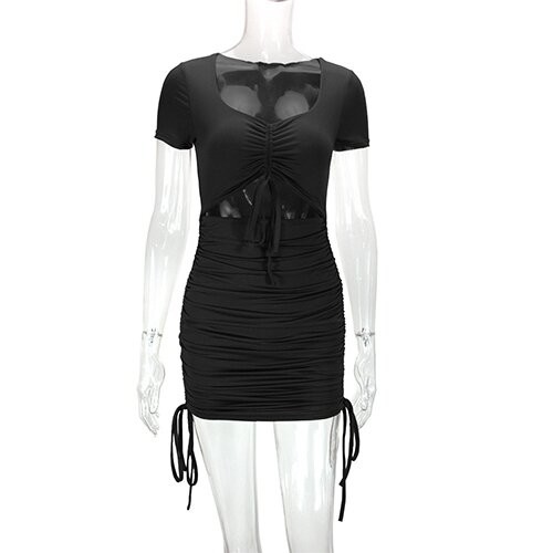OEM maufactory Polyester maufactory Cross Border Women'S European American Vedic Tie Dress Hollow Short Sleeved